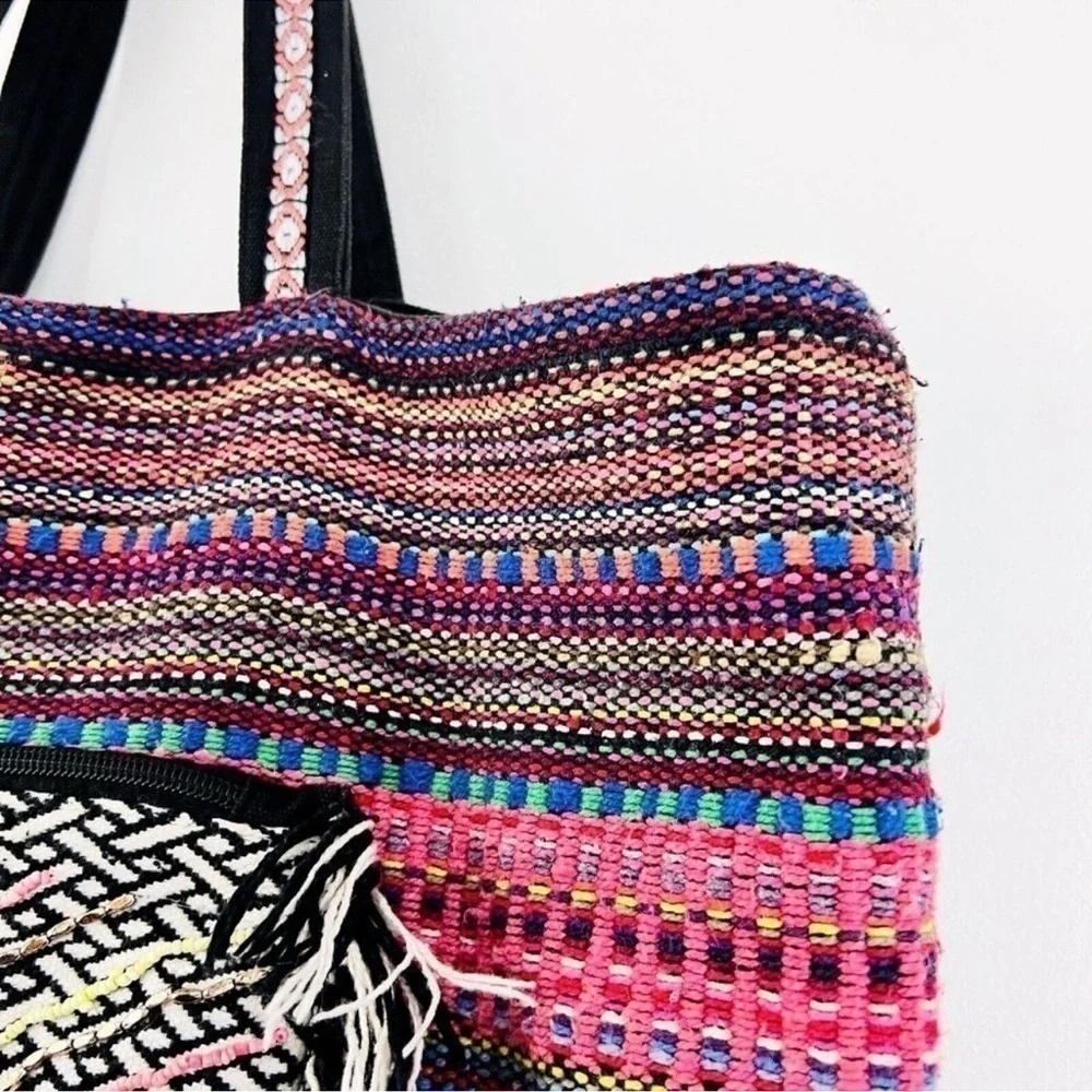 Gorgeous Black & Pink Colorful Canvas Fringe Boho
Earthy Hippie Tote Bag - Picture 7 of 9
